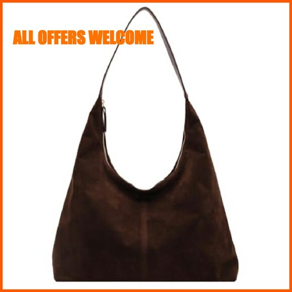 Suede Crescent Shoulder Tote Bag - Top Handle Crossbody Purse for Work Travel - Picture 2 of 8